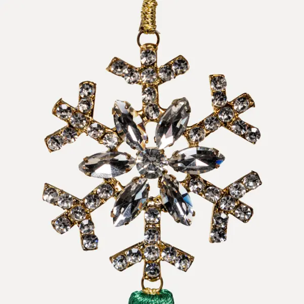 Подвес СНЕЖИНКА с кистью и кристаллами 5x17 см, стекло, металл, золотой, зеленый