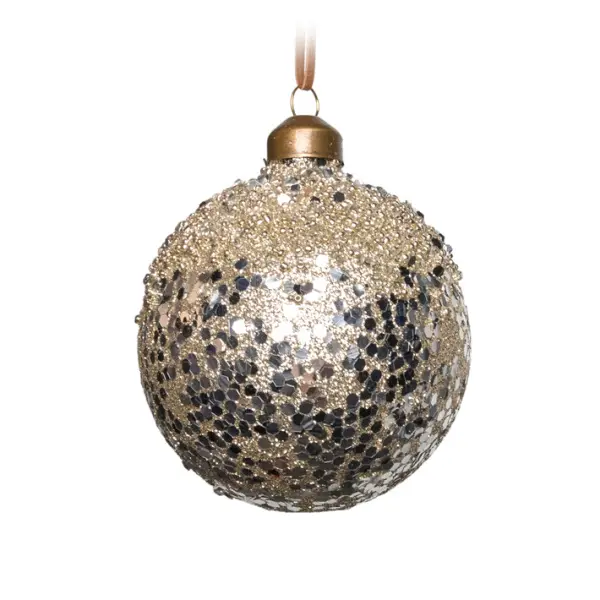 Шар с глиттером D8 см, стекло, шампань