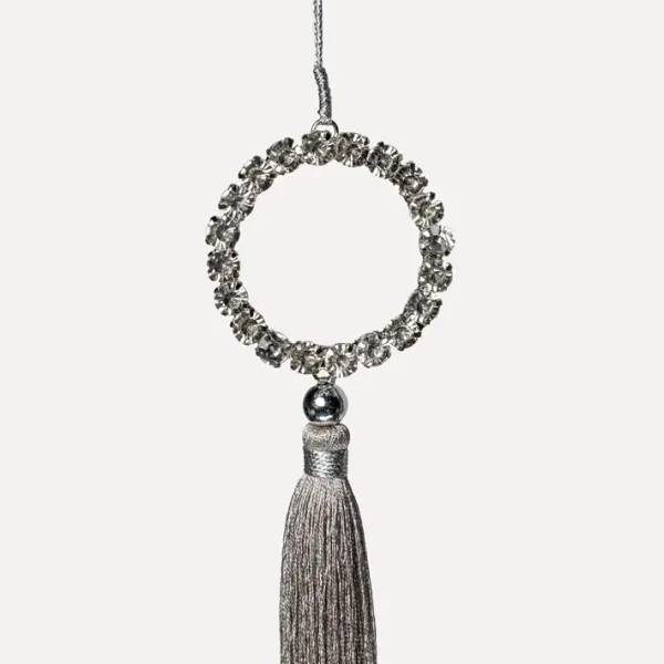 Подвес КОЛЬЦО с кристаллами H24 см, металл, стекло, серебряный