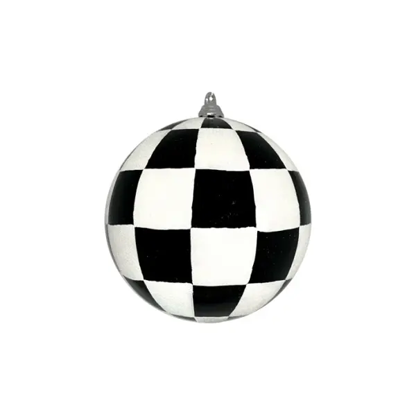 Шар в клетку D12 см, пластик, белый, черный