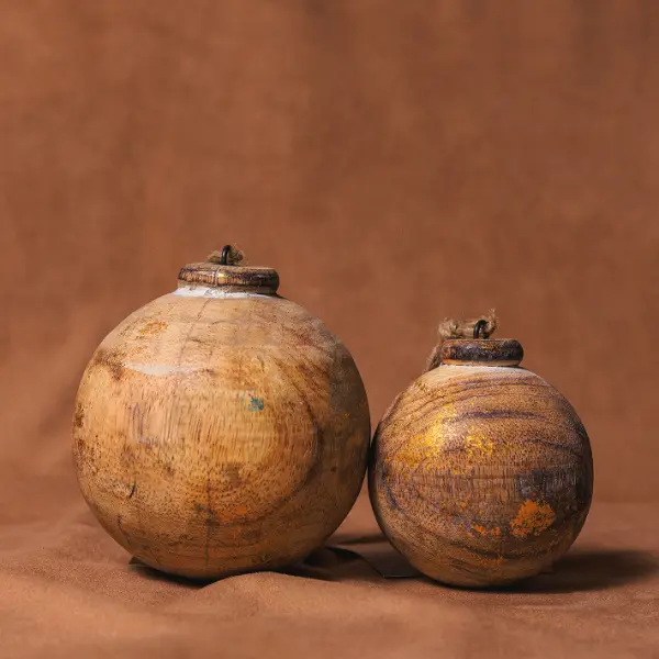 Шар D10 см, дерево, коричневый, золотой