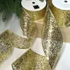 Лента с пайетками, W6,3 см, L10 м, полиэстер, золотой
