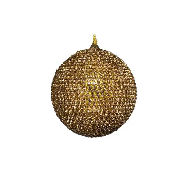 Шар c кристаллами D8 см, пластик, стекло, золотой