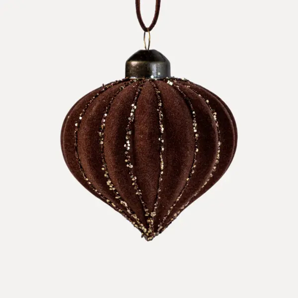 Подвес ЛУКОВИЦА D8 см, стекло, флок, темно-коричневый