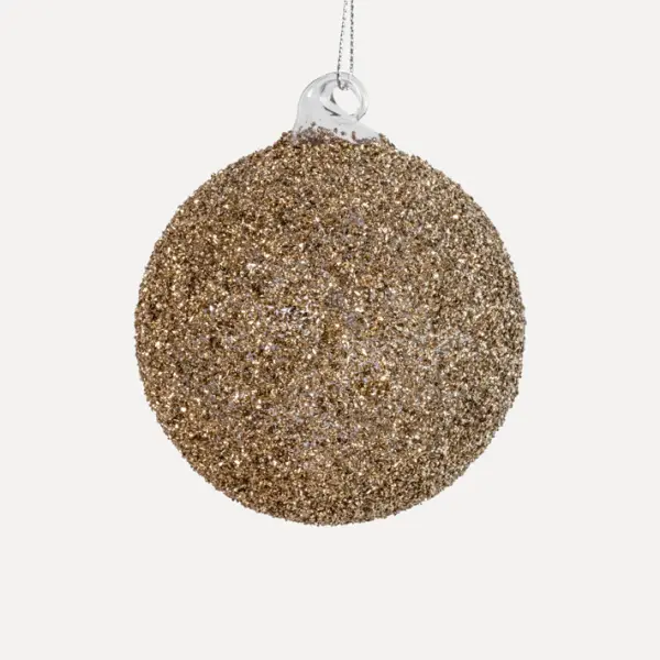 Шар D8 см с глиттером, стекло, золотой