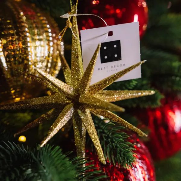 Подвес ЗВЕЗДА H15 см, глиттер, пластик, золотой