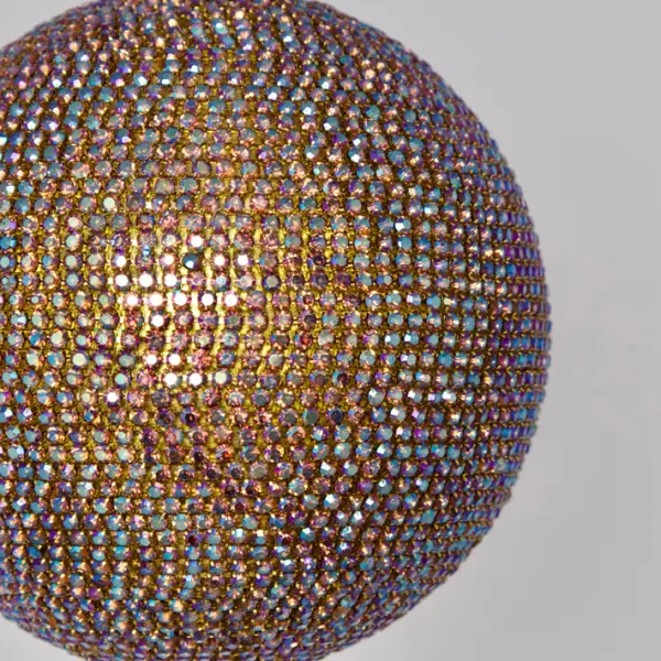 Шар D10 см c кристаллами, пластик, стекло, золотой, мультиколор