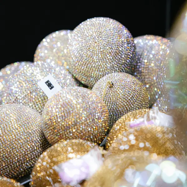 Шар D12 см c кристаллами, пластик, стекло, радужный, золотой