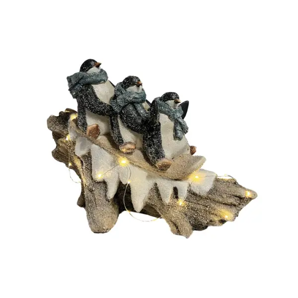 Фигура ПИНГВИНЫ НА САНЯХ Н29 см, полирезина, серый