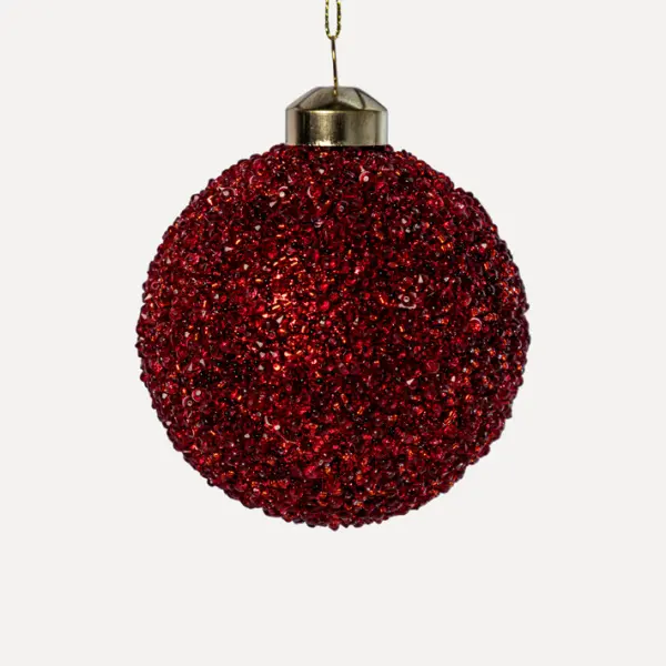 Шар D8 см с бисером, стекло, красный Шар D8 см с бисером, стекло, красный
