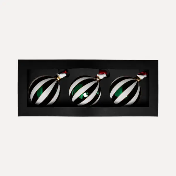 Шары в наборе D10 см, 3шт, стекло, зеленый, белый