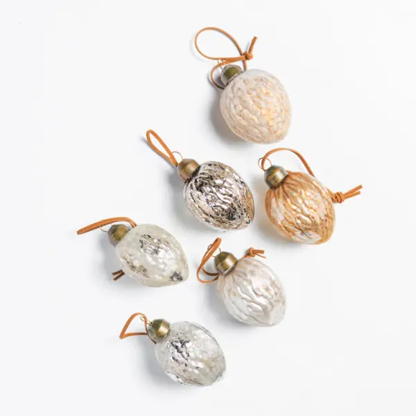 Подвесы в наборе ШИШКИ, H6 см, 6шт, стекло, серебряный, коричневый, шампань