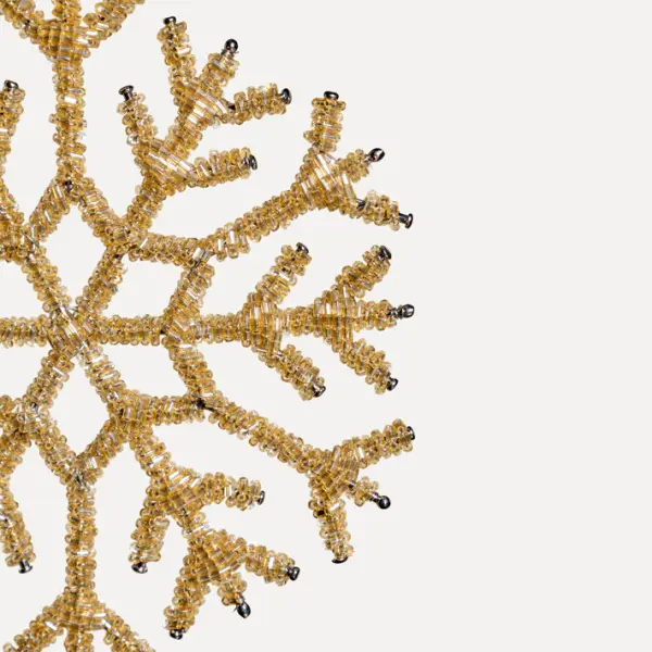 Подвес СНЕЖИНКА с бисером H15 см, металл, стекло, золотой