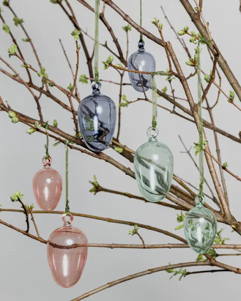 Набор украшений ручной работы ЯЙЦА, H6 см, 3 шт, мятный, розовый, голубой