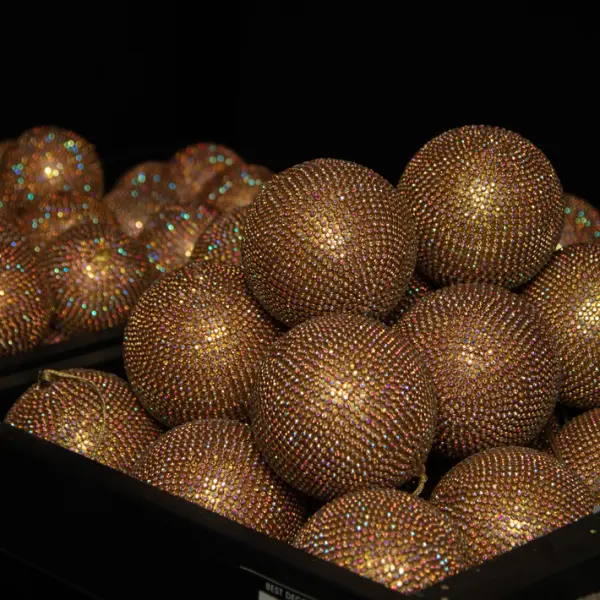 Шар D10 см c кристаллами, пластик, золотой, радужный