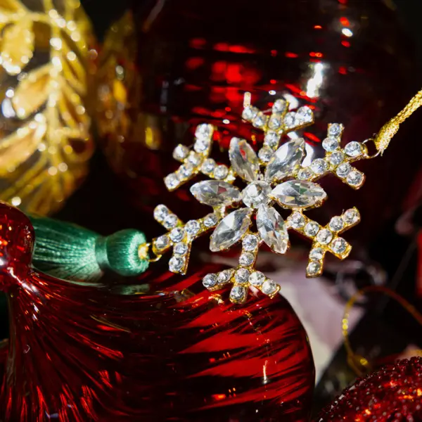 Подвес СНЕЖИНКА с кистью и кристаллами 5x17 см, стекло, металл, золотой, зеленый