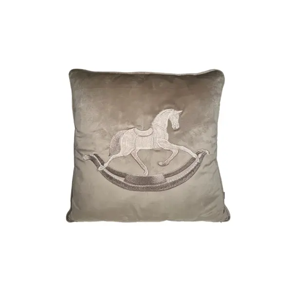Подушка с вышивкой ЛОШАДКА, 50х50 см, текстиль, бежевый