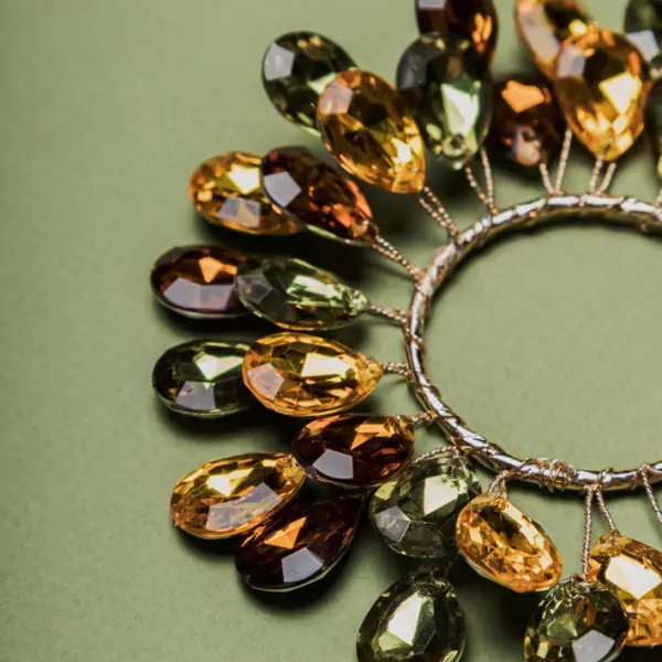 Подвес КОЛЬЦО D12 см из кристаллов, акрил, золотой, зеленый, коричневый