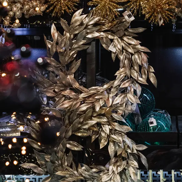 Венок лавровый D51 см, пластик, шампань