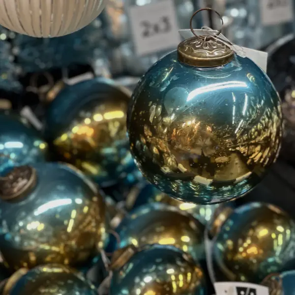 Шар D8 см, стекло, медный, синий