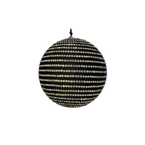 Шар D10 см с кристаллами и плетеным шнуром, пластик, стекло, черный, радужный