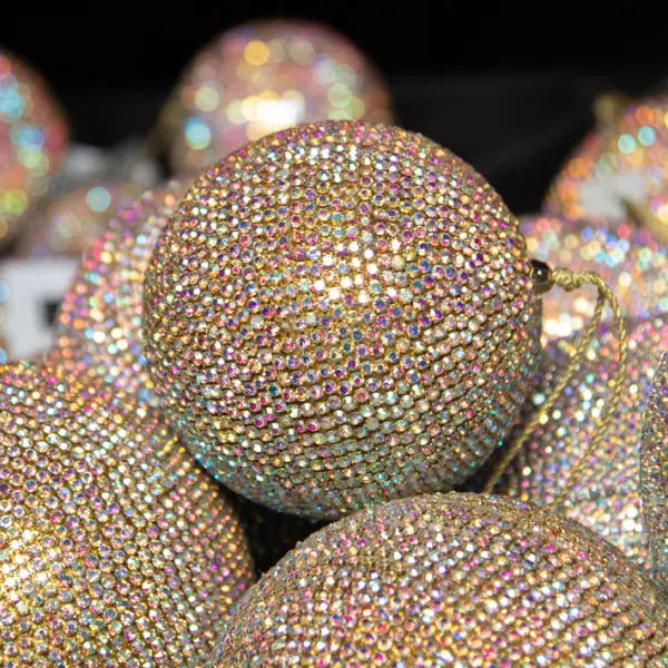 Шар D8 см c кристаллами, пластик, стекло, радужный, золотой