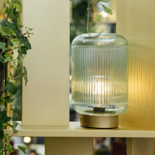 Светильник на металлической подставке H21 см, стекло, светло-зелёный