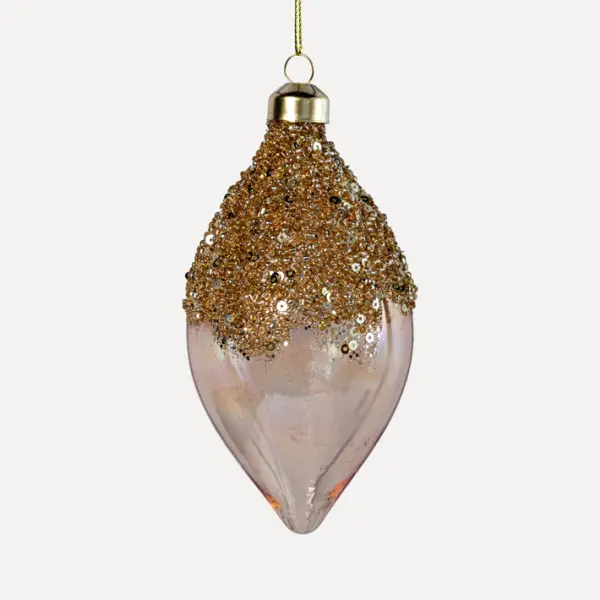 Подвес МИНДАЛЬ 6x12 см с глиттером, стекло, золотой