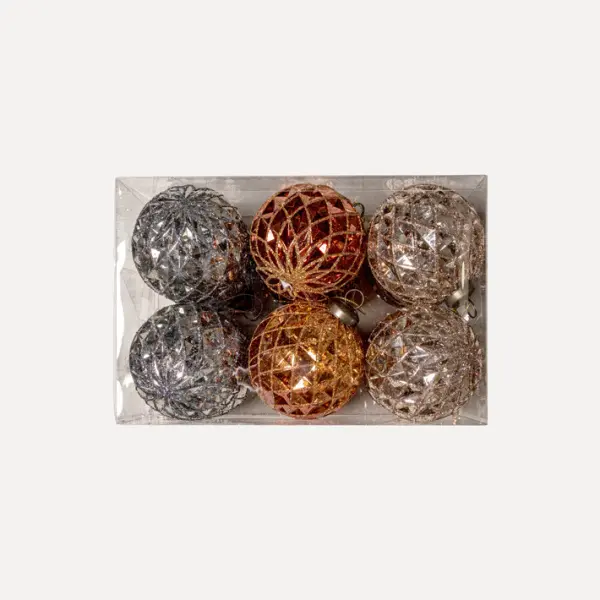 Шары в наборе D8 см, 12 шт, пластик, медный, золотой, серебряный