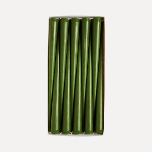 Набор конусных свечей в коробке, 29 см, 10 шт, воск, зеленый
