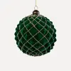 Шар D12 см, стекло, флок, зеленый, золотой