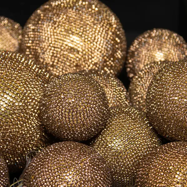 Шар c кристаллами D10 см, пластик, стекло, золотой