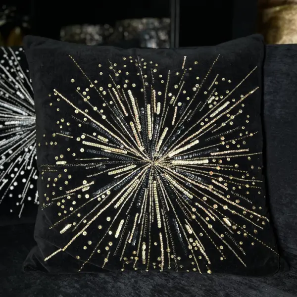 Подушка с вышивкой СОЛНЦЕ 50х50 см, текстиль, черный, золотой