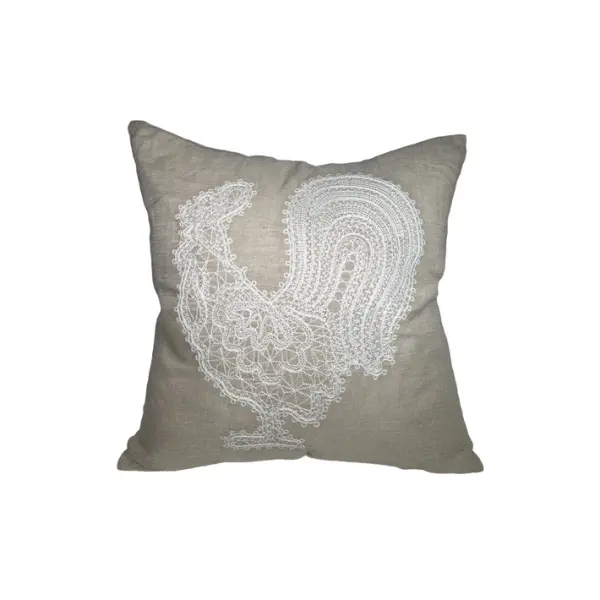 Подушка с вышивкой ПЕТУХ 50х50 см, текстиль, бежевый