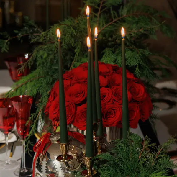 Набор конусных свечей в коробке, 29 см, 10 шт, воск, темно-зеленый