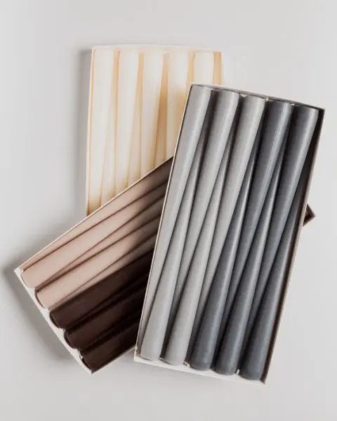 Набор конусных свечей в коробке, 29 см, 10 шт, воск, серый микс