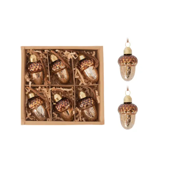 Подвесы в наборе ЖЕЛУДИ, H5 см, 6шт, стекло, темное золото