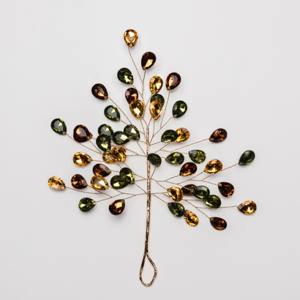 Подвес ВЕТКА L15 см из кристаллов, акрил, золотой, зеленый, коричневый