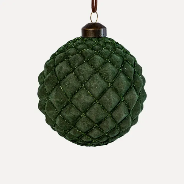 Шар D10 см, стекло, флок, темно-зеленый Шар D10 см, стекло, флок, темно-зеленый