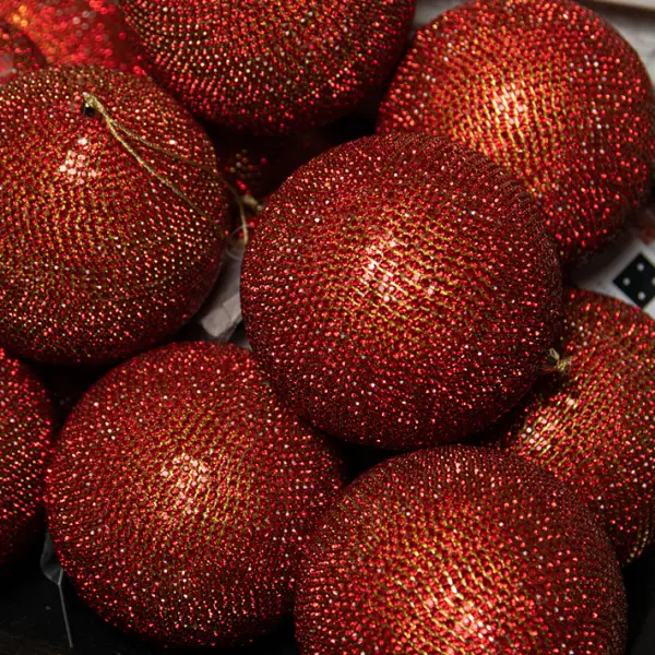 Шар D12 см c кристаллами, пластик, стекло, красный