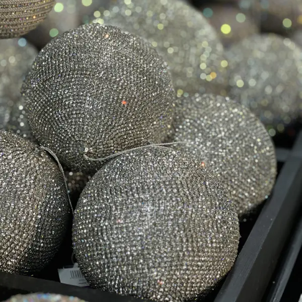 Шар c кристаллами D15 см, пластик, стекло, серебряный