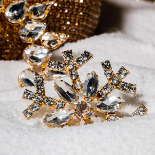 Подвес СНЕЖИНКА с кистью и кристаллами 5x17 см, стекло, металл, золотой, зеленый