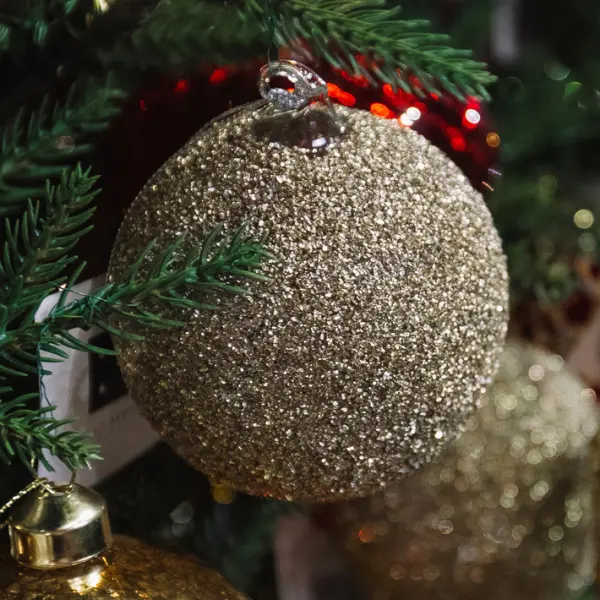 Шар D8 см с глиттером, стекло, золотой