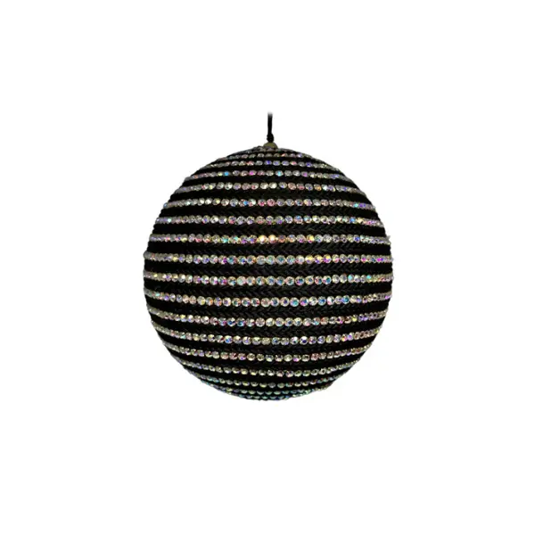 Шар D15 см с кристаллами и плетеным шнуром, пластик, стекло, черный, радужный