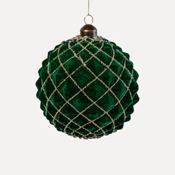 Шар D12 см, стекло, флок, зеленый, золотой Шар D12 см, стекло, флок, зеленый, золотой