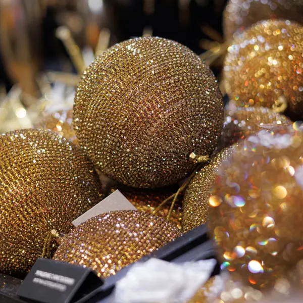 Шар c кристаллами D8 см, пластик, стекло, золотой