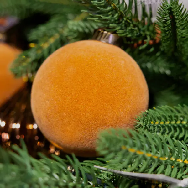 Шар D8 см, стекло, флок, золотой