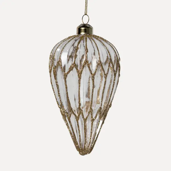 Подвес ШИШКА H16 см, стекло, прозрачный, золотой