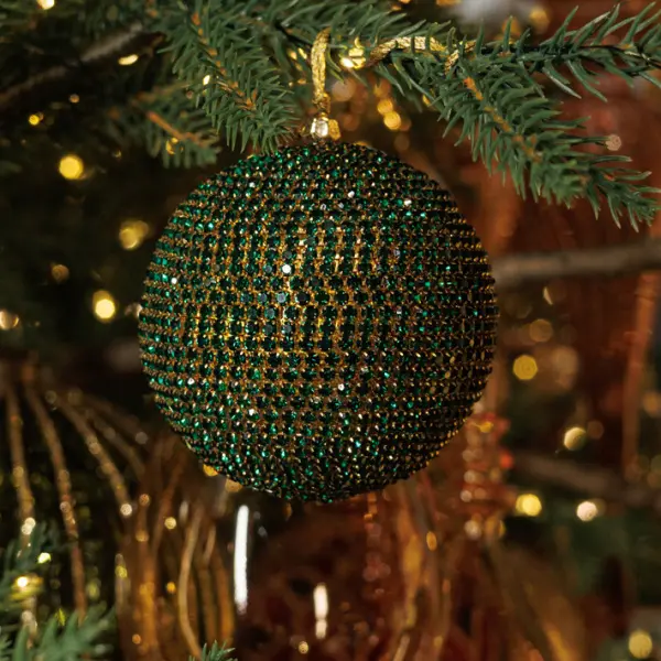 Шар c кристаллами D10 см, пластик, стекло, зелёный
