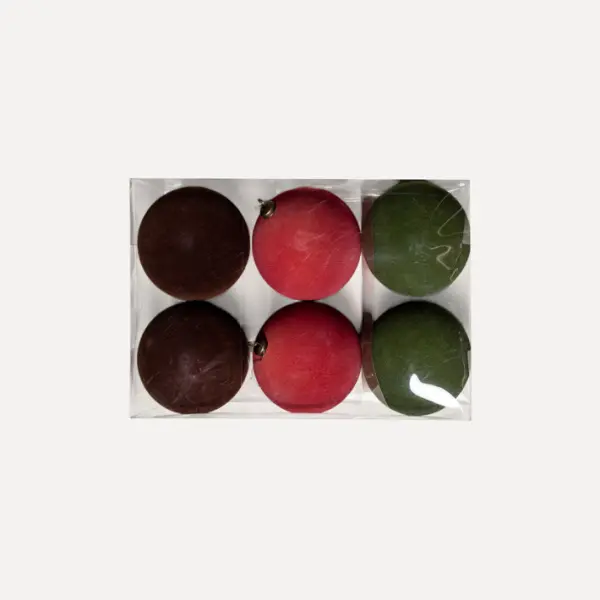 Шары в наборе D15 см, 6 шт, пластик, флок, коричневый, рыжий, зеленый